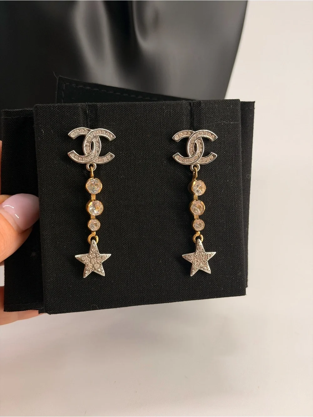CHANEL Crystal CC Drop Star Earrings